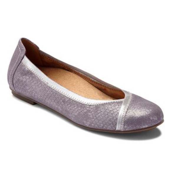 Vionic Pewter & Purple Caroll Leather Ballet Flat - Picture 1 of 6